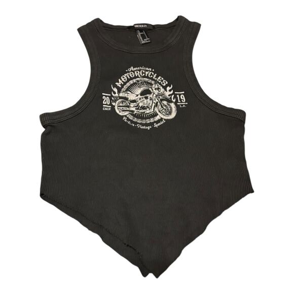 Forever 21 Dark Gray Ribbed Cropped Motorcycle Tank Size S - Picture 1 of 4